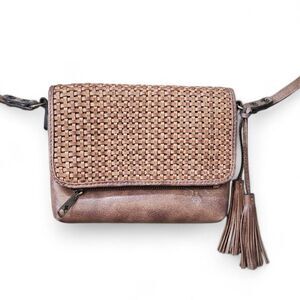 Patricia Nash Corfu Leather Crossbody Woven Brown Heritage Bag + Dust Bag